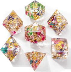 Hymgho Dice: 7 Set Polyhedral Hand Sanded Sharp Edge Resin Essence Of Spring BRR030